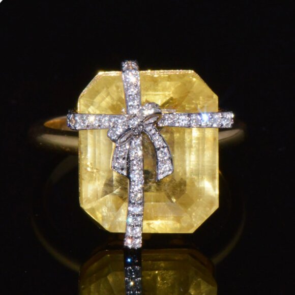 GIA Certified Natural 17.57Cts VS F Diamond Ceylon Sapphire 18K Solid Gold Ring - Picture 1 of 10